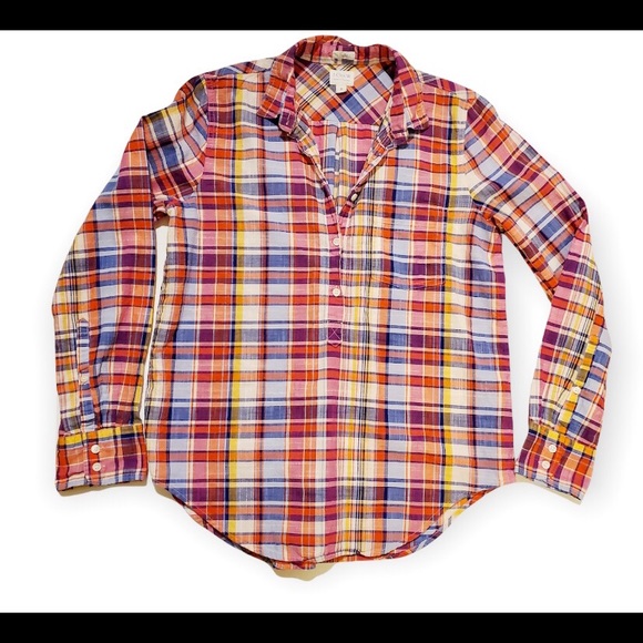 J. Crew  bright rainbow multi color plaid button down size mens S - Picture 11 of 12